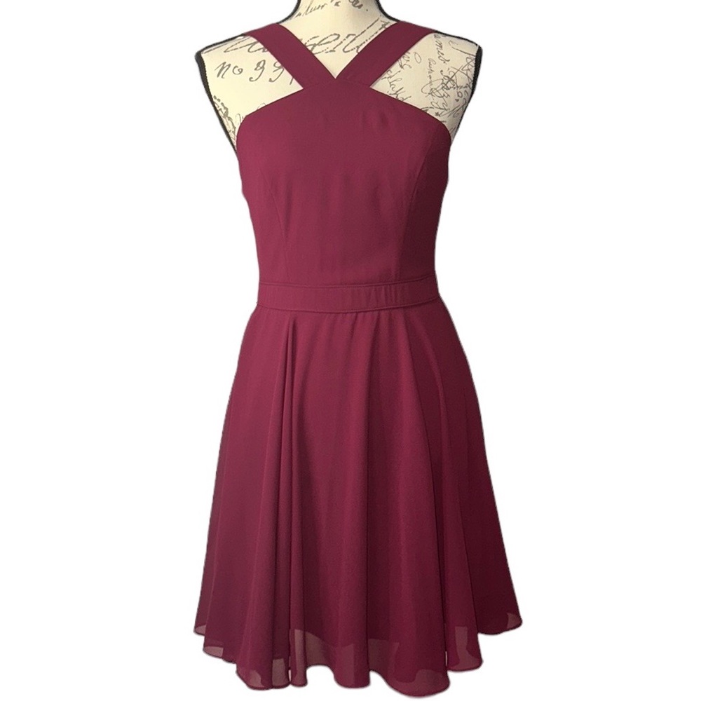 Lulu's Burgundy Halter Flare Dress Size Small - Picture 1 of 3